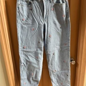 Old Navy High Rise OG Loose Jeans Size 12 Floral Embroidered